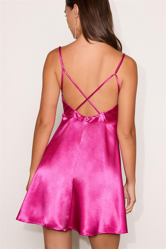 Happily Yours Magenta Satin Skater Mini Dress 4