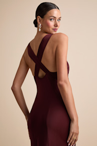 Ellena Rust Red Satin Slip Midi Dress 1