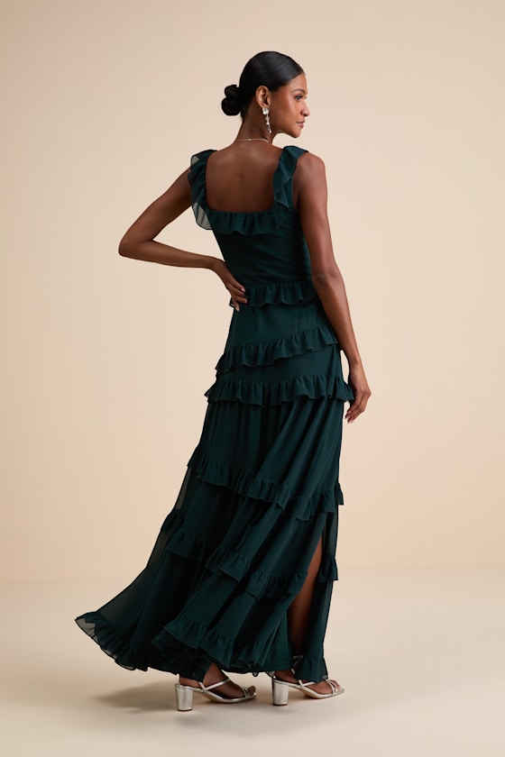 Dark Green Dress - Ruffled Tiered Dress - Tiered Maxi Dress - Image 3