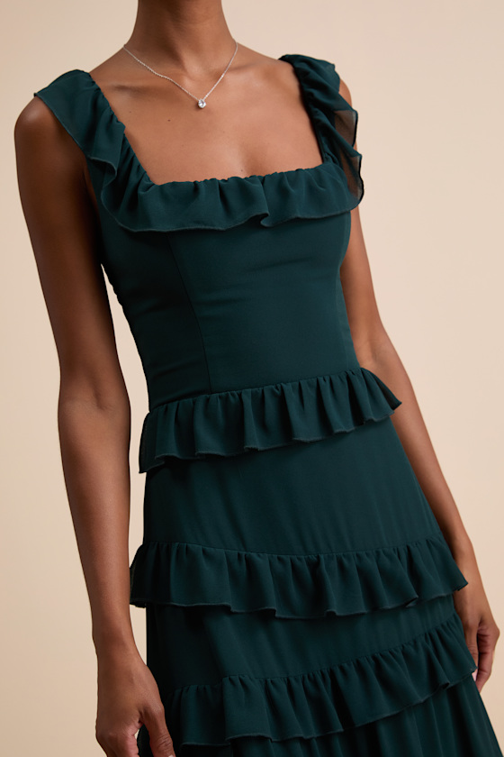 Dark Green Dress - Ruffled Tiered Dress - Tiered Maxi Dress - Image 5