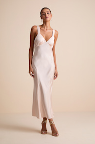 Ellena Blush Satin Slip Midi Dress 2