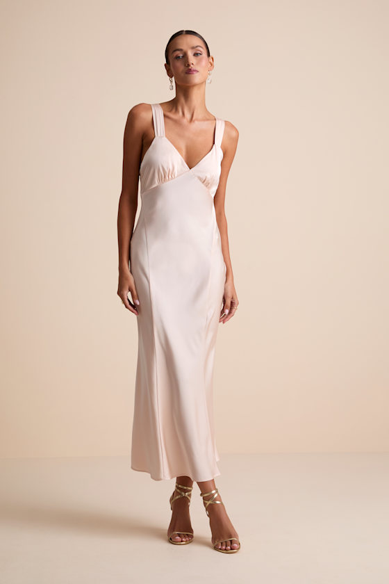 Ellena Blush Satin Slip Midi Dress 2