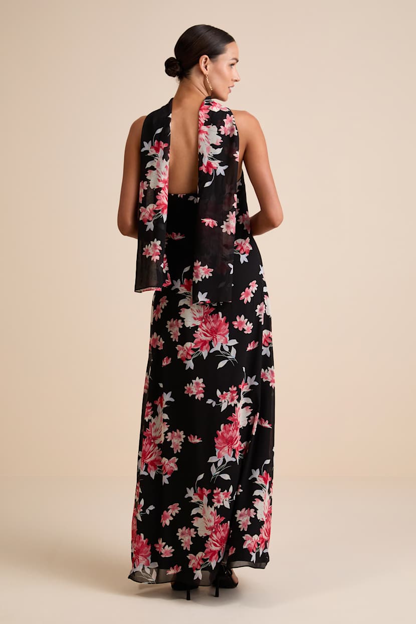 chinese dress ladies City of Stars Strapless Scarf Maxi Dress Floral Ice Blue