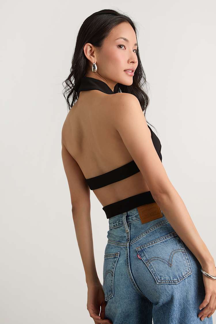Ilenia Black Strappy Halter Top