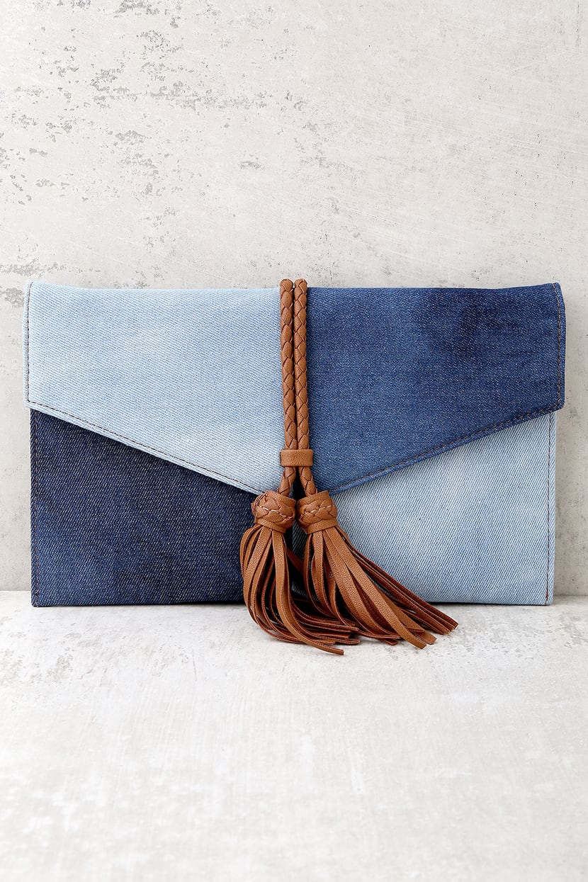 Cute Blue Denim Clutch - Tassel Clutch - Envelope Clutch - Lulus