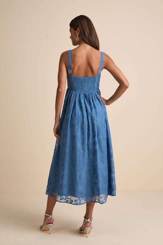 Colwyn Blue Floral Jacquard Bustier Midi Dress - thumbnail 3