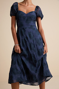 Sweetest Behavior Navy Embroidered Puff Sleeve Midi Dress 1