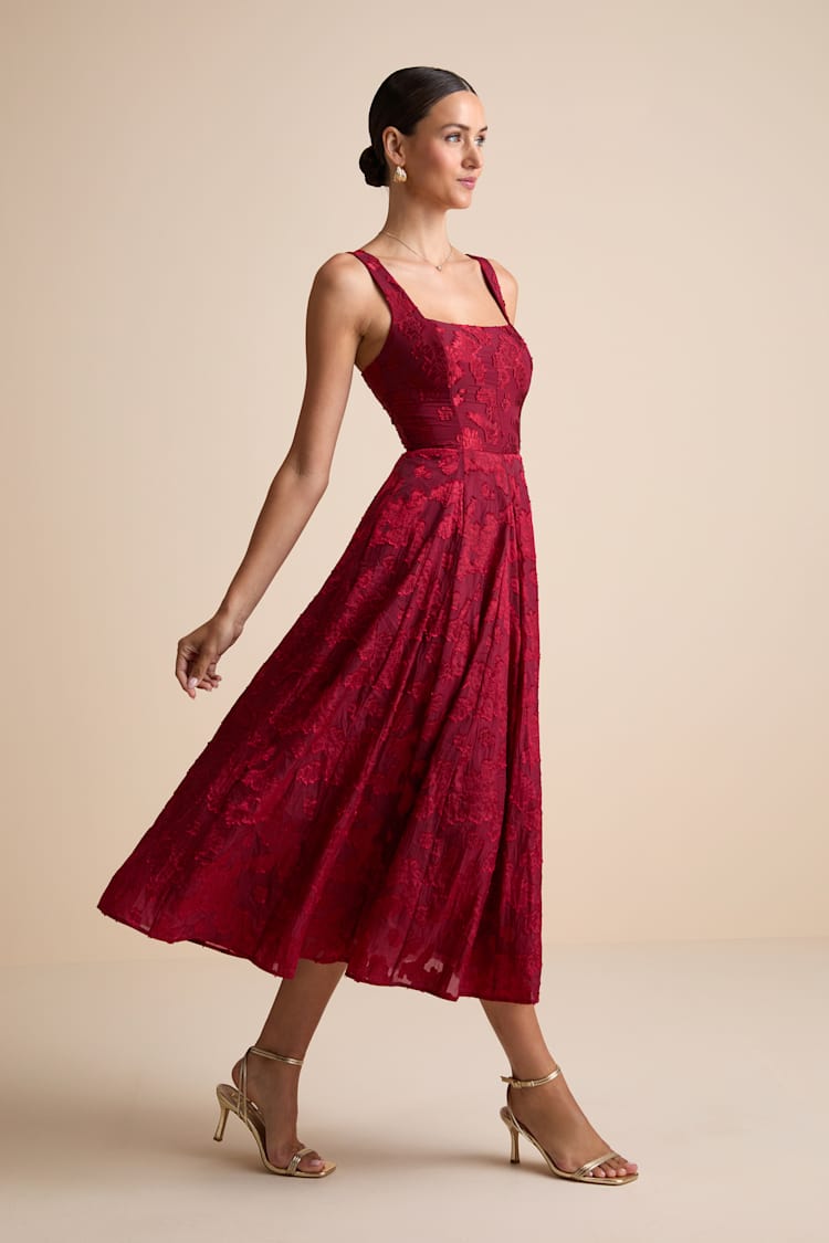 cocktail dresses lulus Loira Burgundy Burnout Jacquard Lace-Up Midi Dress Lulus margot Silk Satin Colors:Baby Blue 839 Promotion_PresDaySale26 Boho Maxi Classy Maxi Bodice is lined