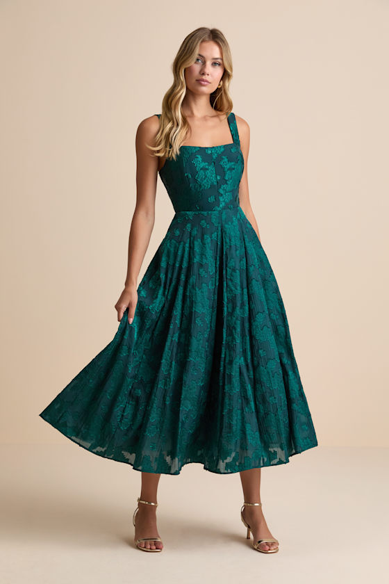 Loira Emerald Burnout Jacquard Lace-Up Midi Dress 1