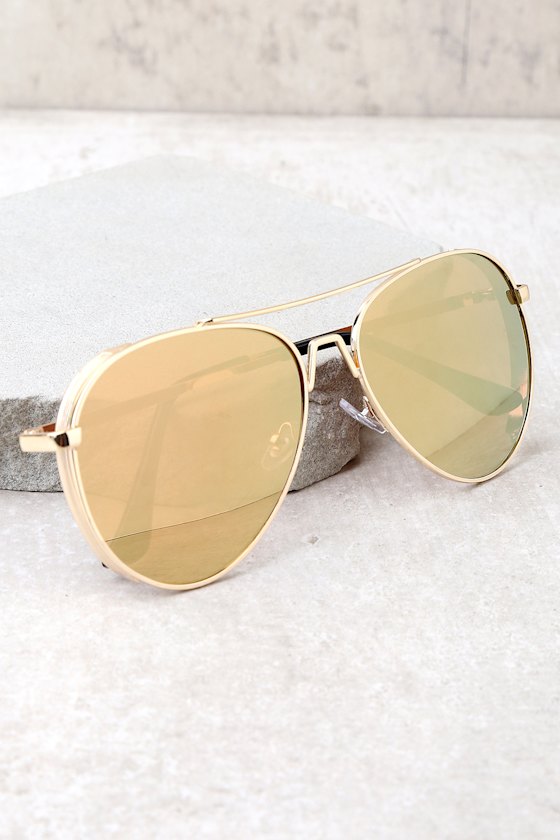Top Sun Gold and Pink Mirrored Aviator Sunglasses 2