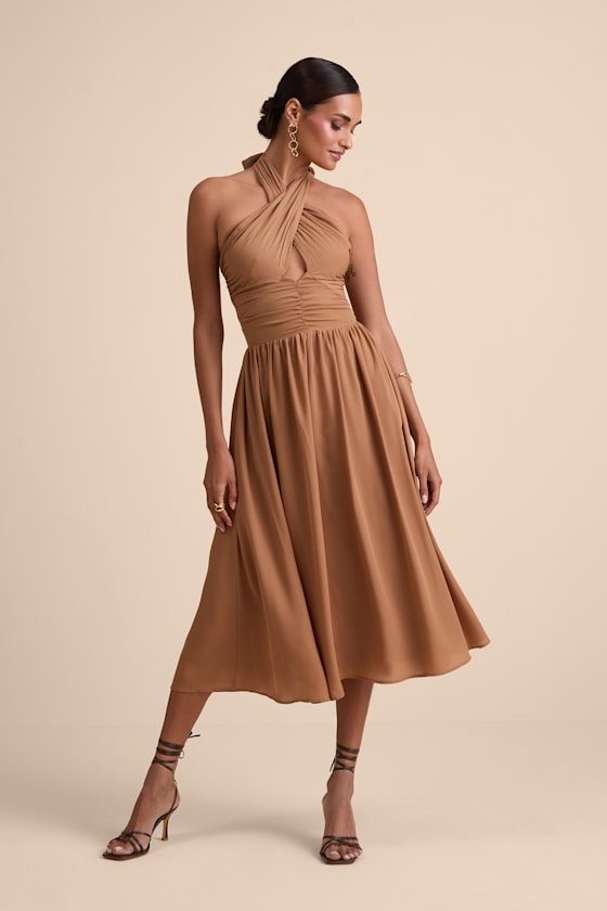 Emrah Tan Cross-Front Cutout Halter Midi Dress 2