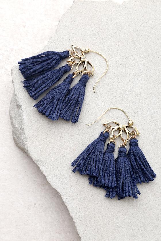 Boho Tassel Earrings Navy Blue Tassel Earrings