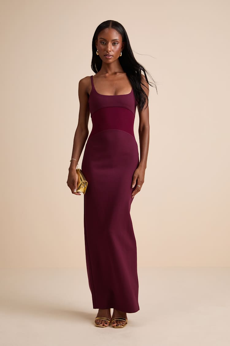 open lace back dress Avery Long Sleeve Maxi Dress / Plum | Meshki main image 1