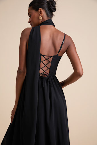 Irresistibly Darling Black Chiffon Midi Dress and Scarf Set 2