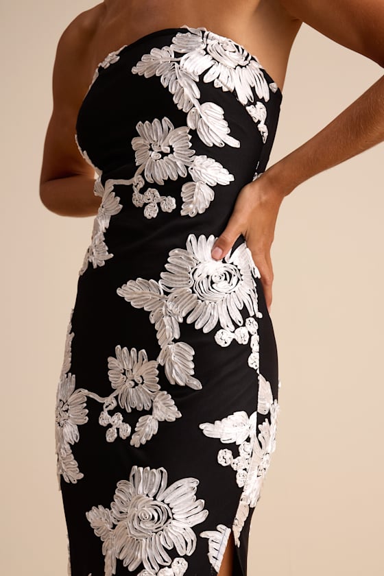 Fitzroy Black Floral Textured Strapless Maxi Dress - thumbnail 5