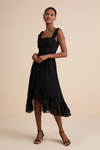 Tamryn Black Asymmetrical Ruffled Midi Dress 1