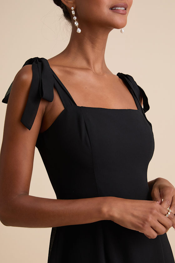 Black Midi Dress - Ruffle Hem Midi Dress - Tie-Strap Dress - Lulus