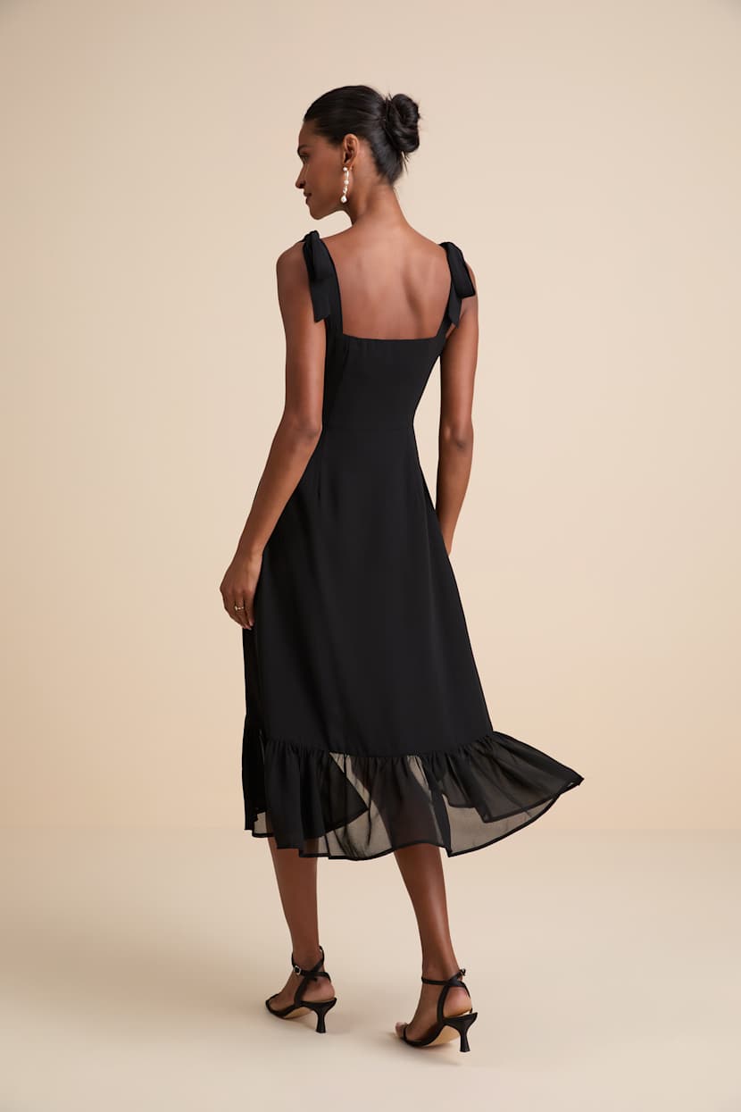 Black Midi Dress - Ruffle Hem Midi Dress - Tie-Strap Dress - Lulus