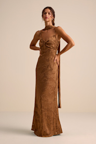 Rashona Light Brown Burnout Sash Scarf Maxi Dress 1