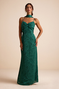 Rashona Emerald Green Burnout Sash Scarf Maxi Dress 1