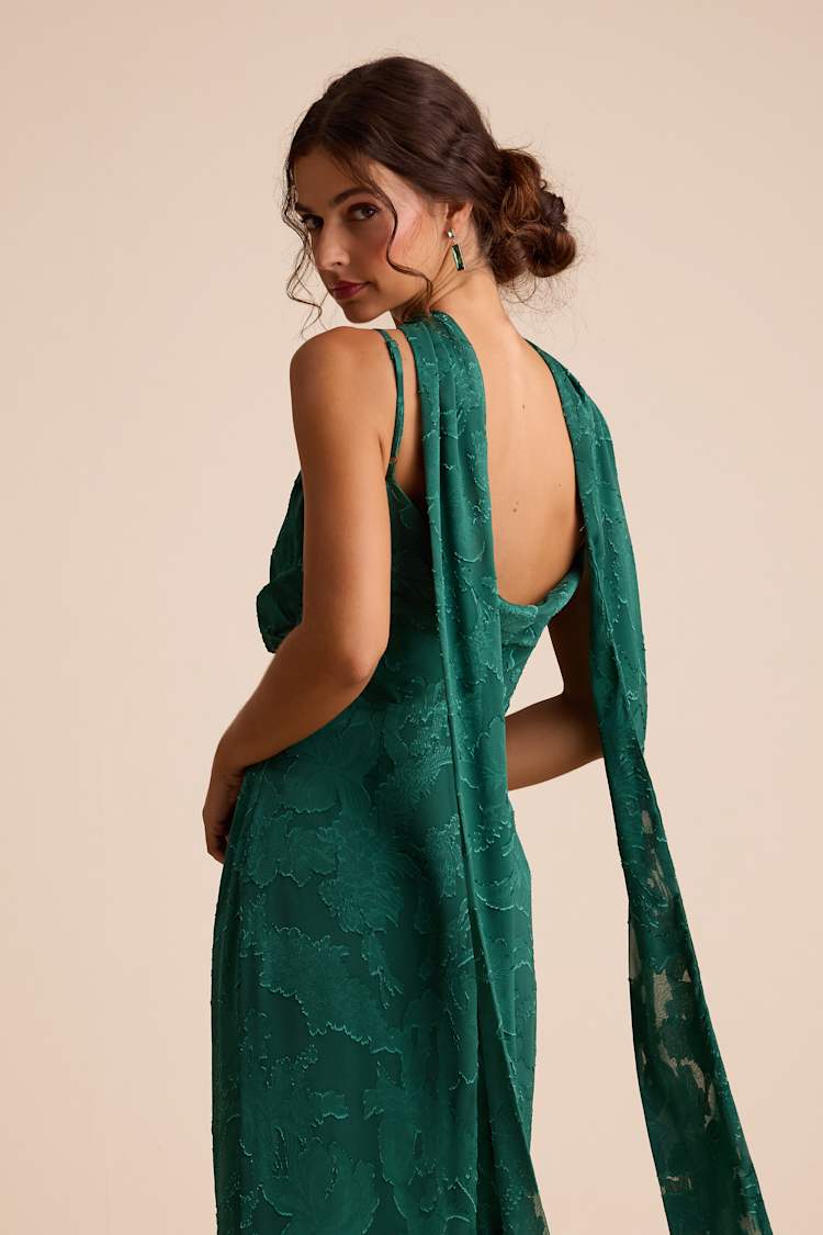 Rashona Emerald Green Burnout Sash Scarf Maxi Dress