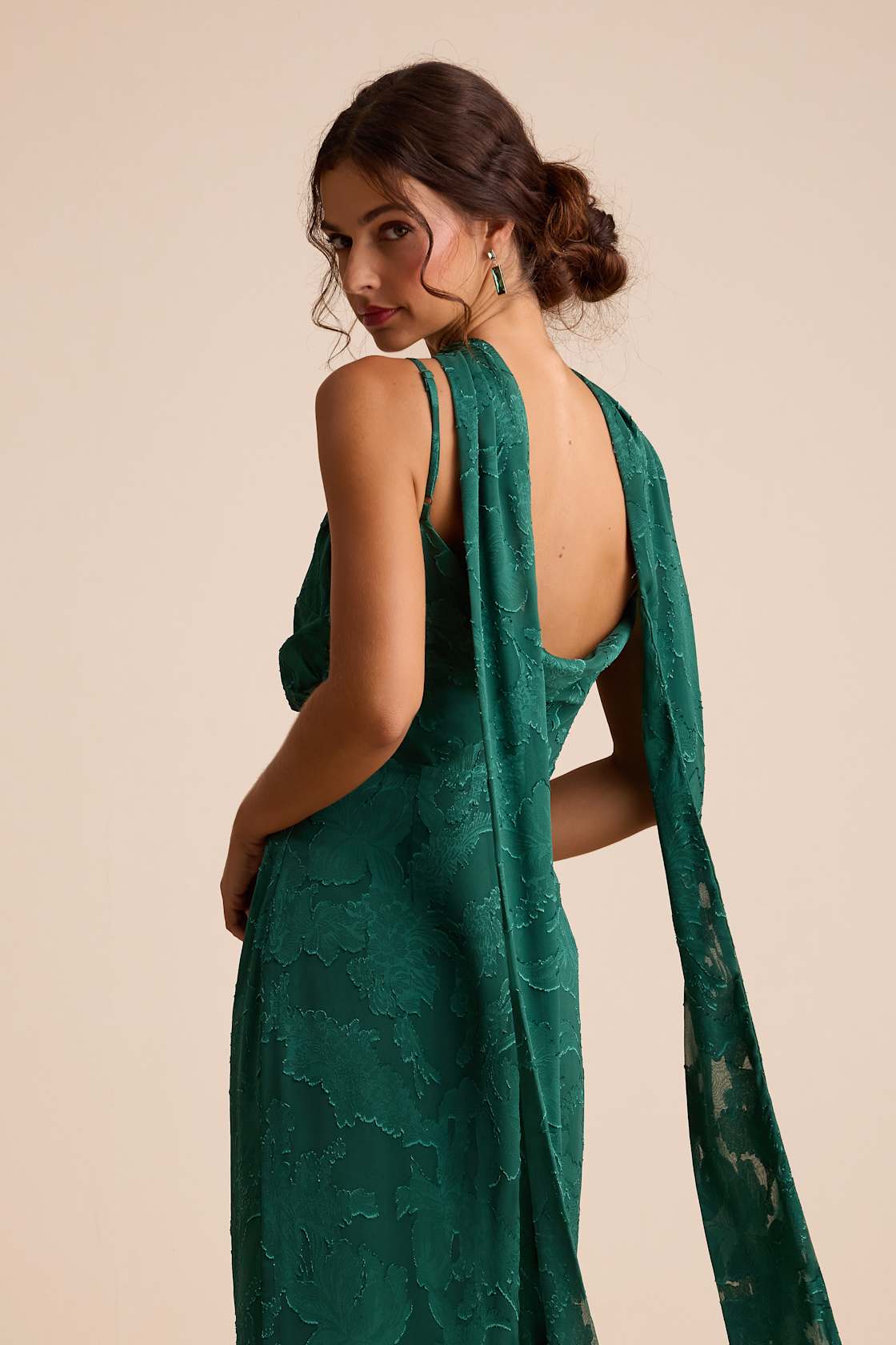 Rashona Emerald Green Burnout Sash Scarf Maxi Dress