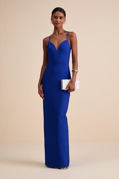 Lulus | Cobalt Blue Ponte Knit Column Maxi Dress | Womens | X-Small | Polyester/Spandex