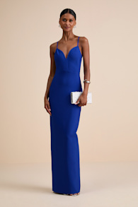 Hadrina Cobalt Blue Ponte Knit Column Maxi Dress 1