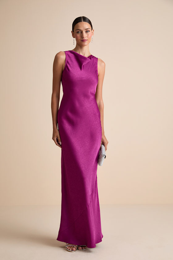 Alisha Magenta Crinkle Satin Backless Maxi Dress 2