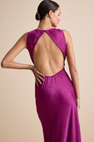 Alisha Magenta Crinkle Satin Backless Maxi Dress 3
