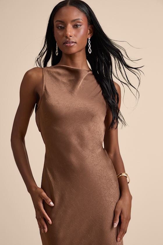 Alisha Brown Crinkle Satin Backless Maxi Dress 2