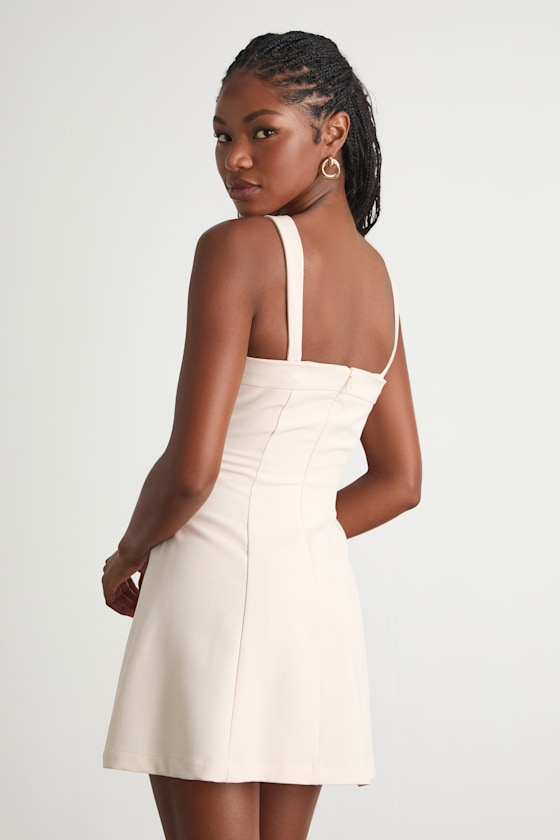 Cream Fit-and-Flare Dress - Button-Front Dress - Skater Dress - Lulus
