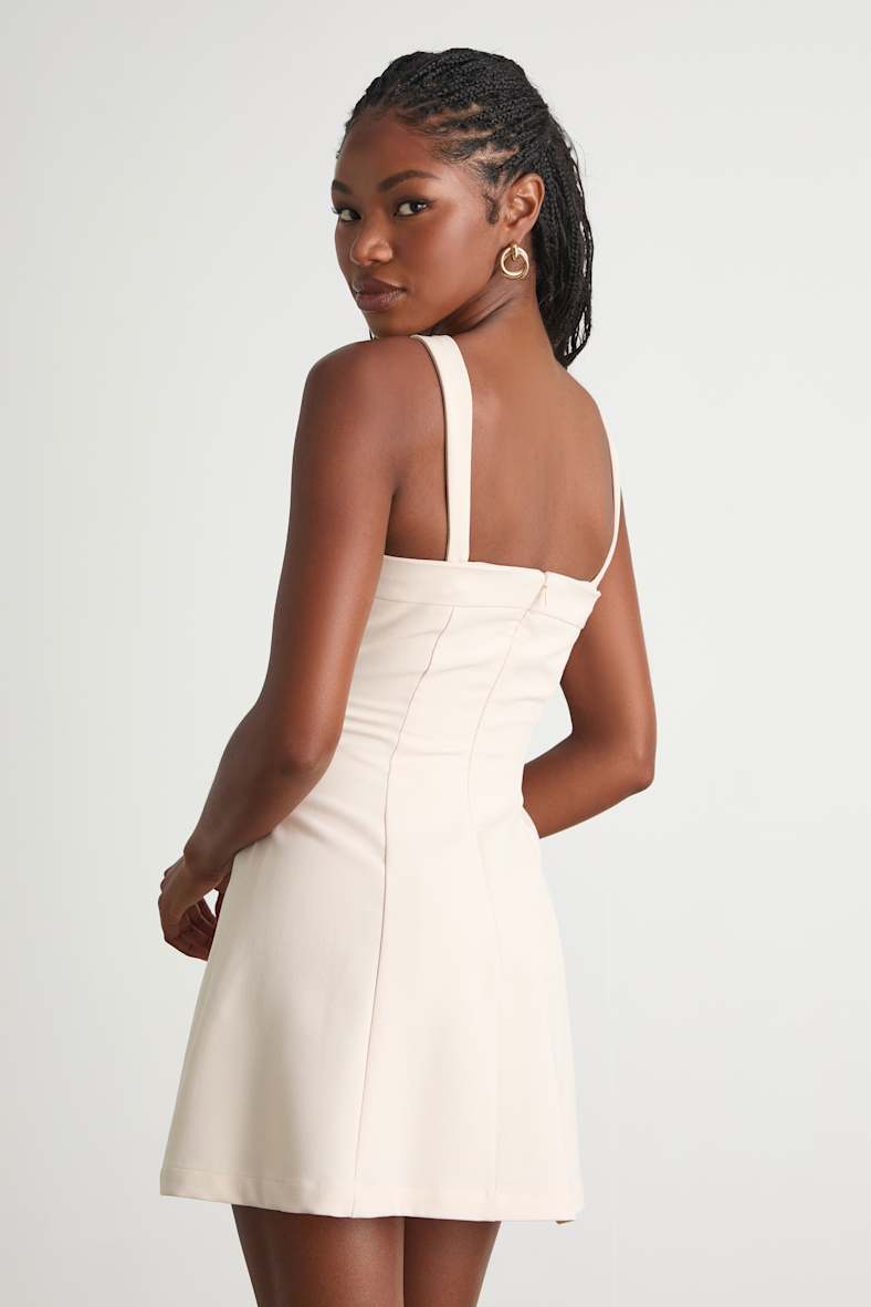 Akira Cream Button-Front Skater Mini Dress