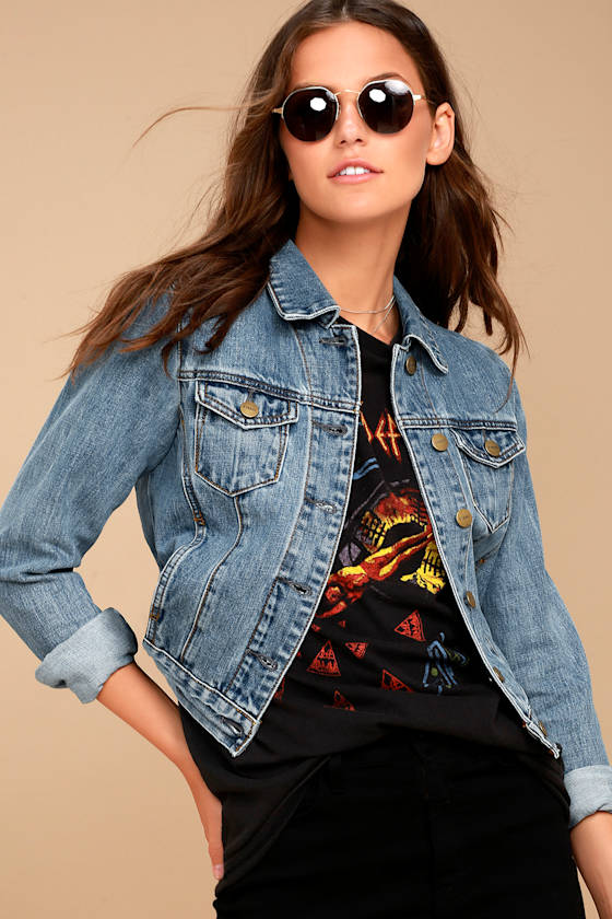 EVIDNT Denim Jacket Medium Wash Denim Jacket Lulus