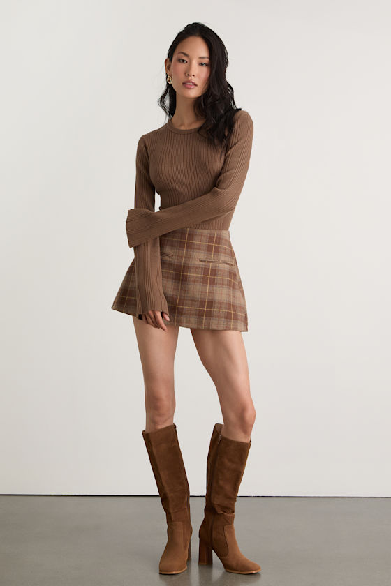 Nydia Brown Ribbed Long Sleeve Sweater Top - thumbnail 4