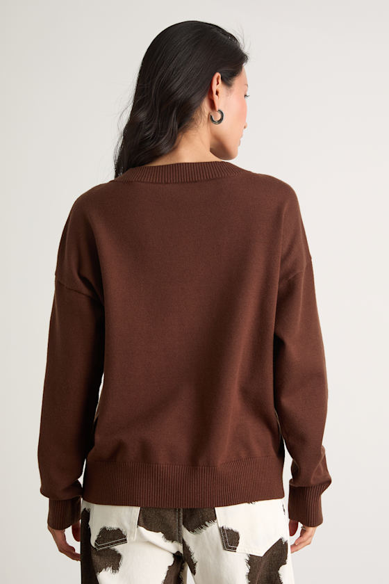Lulus Quinee Brown V-neckline Oversized Sweater In Brown