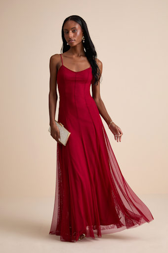 Atori Wine Red Mesh Sleeveless Maxi Dress 1