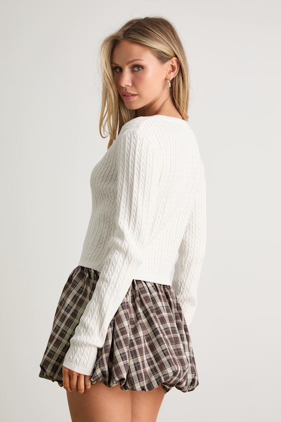 Marylu White Cable Knit Cardigan Sweater Top - thumbnail 3