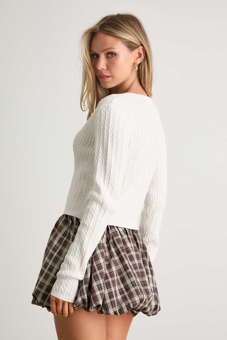 Marylu White Cable Knit Cardigan Sweater Top