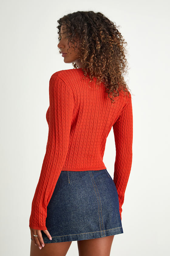Bright Red Cardigan Top - Cable Knit Cardigan Top - Sweater Top