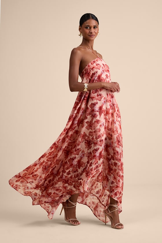 Image of Dezzi Blush Multi Floral Halter Shift Maxi Dress