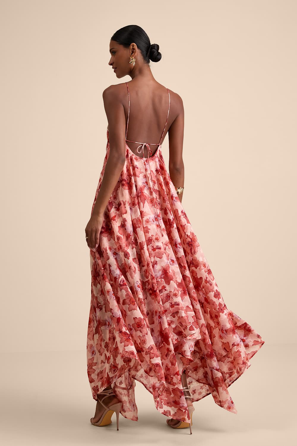 Dezzi Blush Multi Floral Halter Shift Maxi Dress