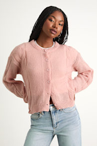 Carmina Pink Cable Knit Button-Up Cardigan 1