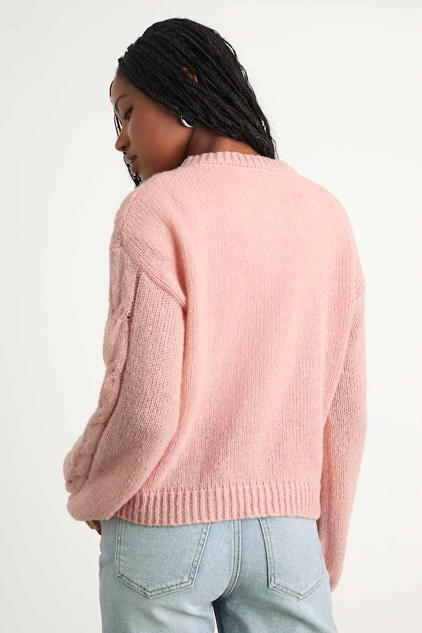 Carmina Pink Cable Knit Button-Up Cardigan