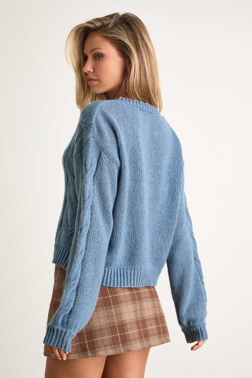 Carmina Slate Blue Cable Knit Button-Up Cardigan