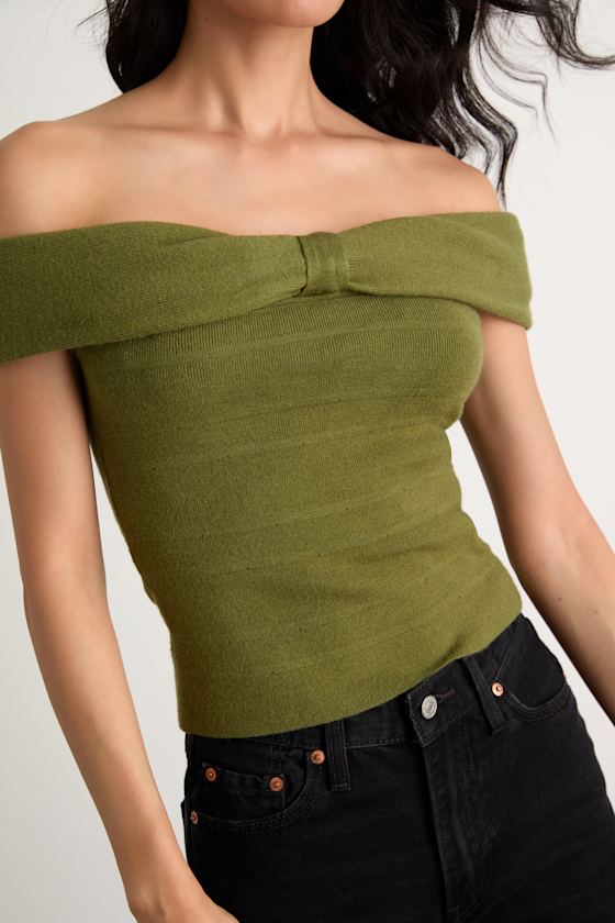 Judah Olive Green Off-the-Shoulder Sweater Top 2