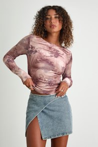 Farasha Mauve Burnout Butterfly Print Long Sleeve Top 1