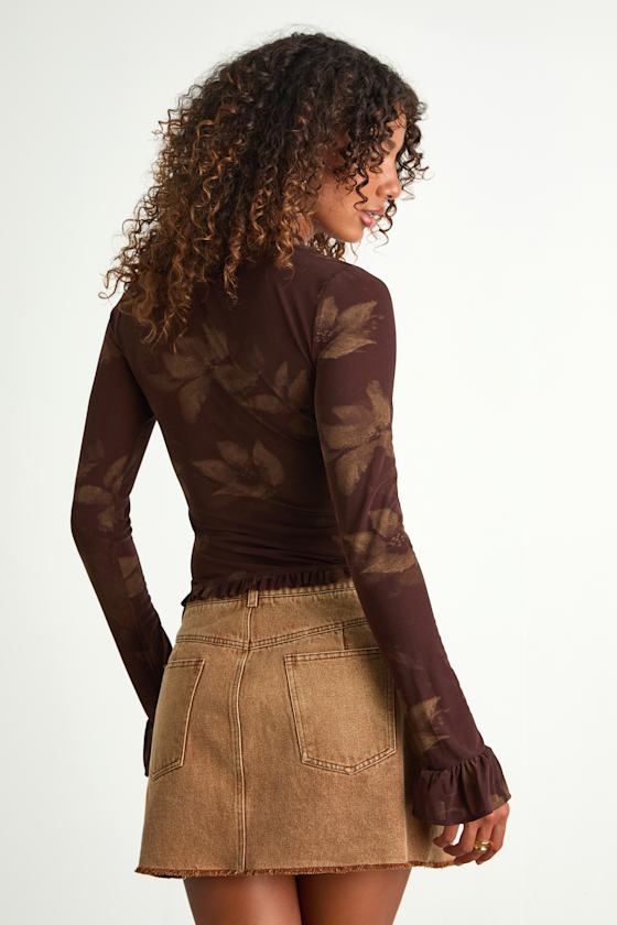 Glynn Brown Floral Mesh Long Sleeve Top - thumbnail 3