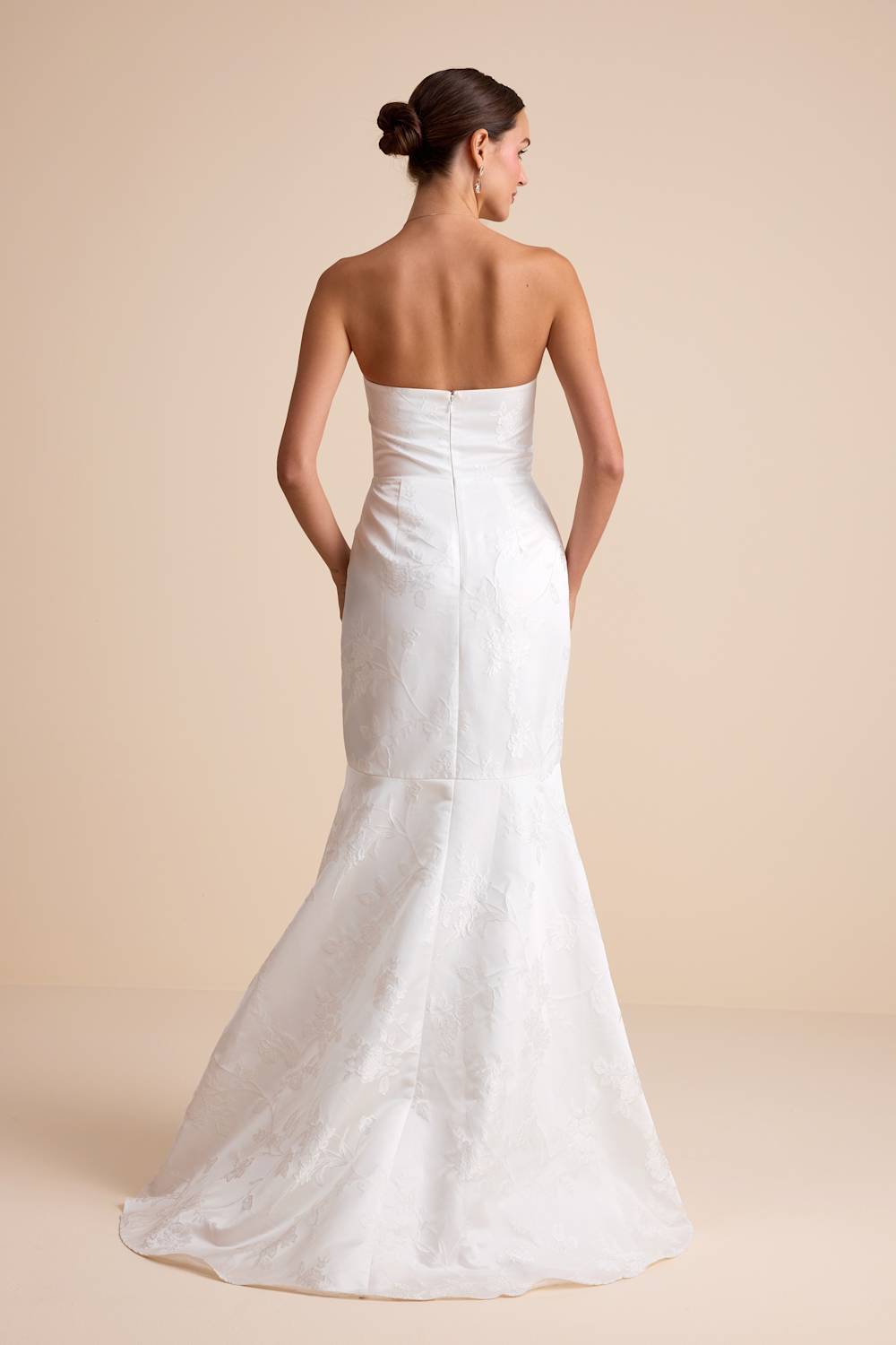 Cagney White Floral Jacquard Strapless Trumpet Maxi Dress