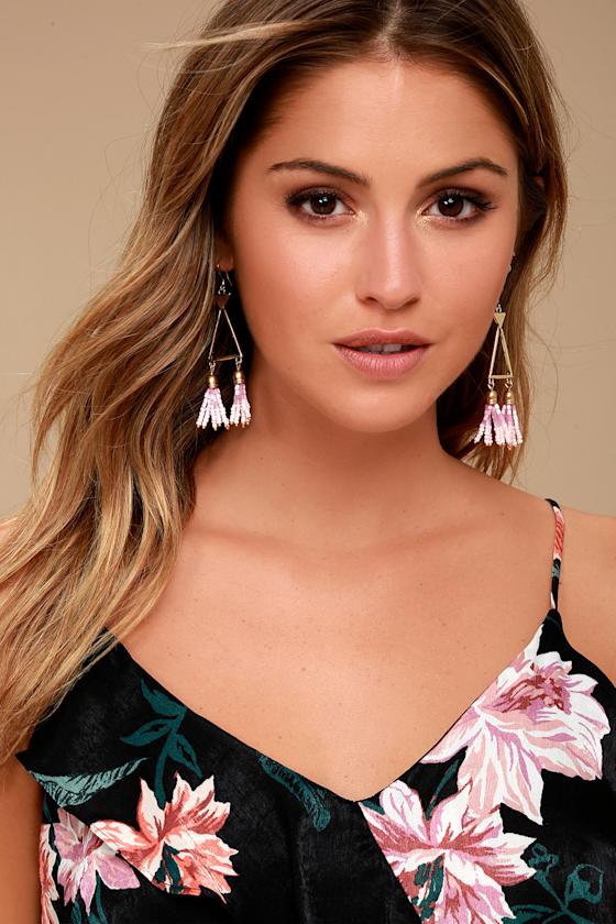 Trendy Gold and Pink Earrings Tassel Earrings Lulus
